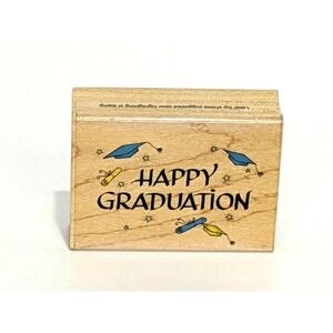 Happy Graduation Diploma Rubber Stamp on Wood 2.5 x 2" E374 1990 New